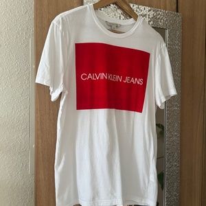 Calvin Klein Jeans White velvet logo t-shirt
